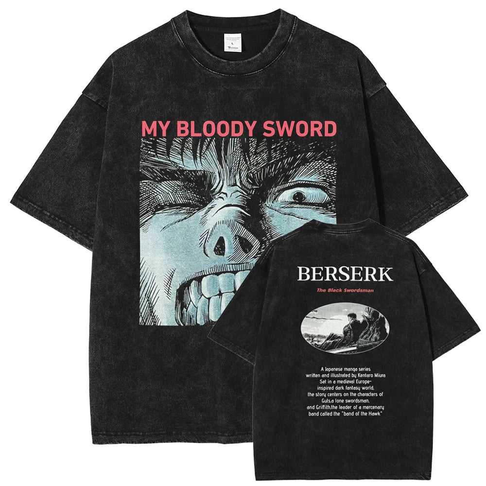 Berserk Black Swordsman Oversized Vintage T-Shirt