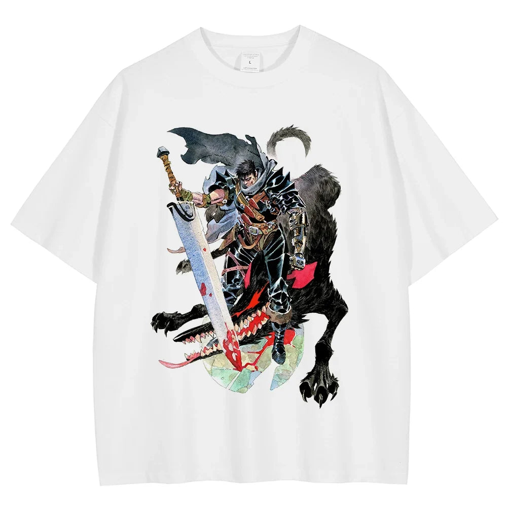 Berserk Guts Lone Wolf of Vengeance Oversized Vintage T-Shirt