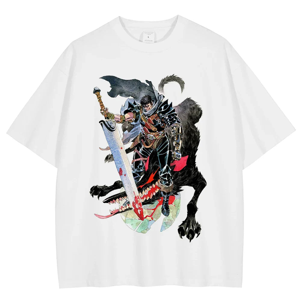 Berserk Guts Lone Wolf of Vengeance Oversized Vintage T-Shirt