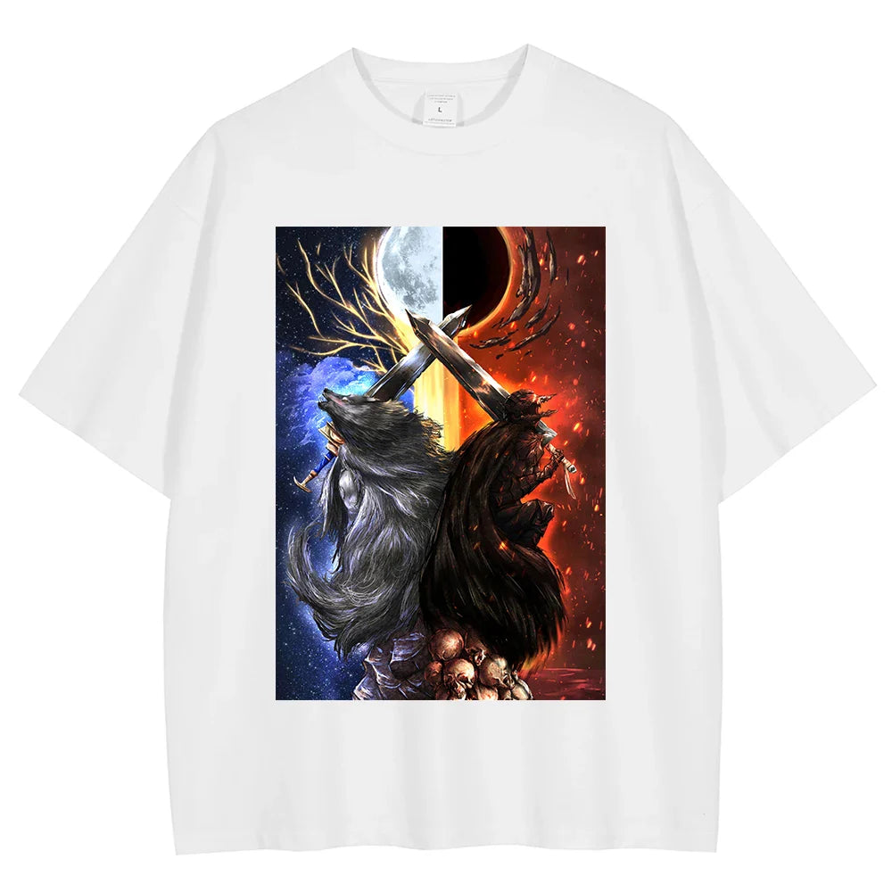 Berserk Wolf of the Eclipse vs Black Swordsman Oversized Vintage T-Shirt