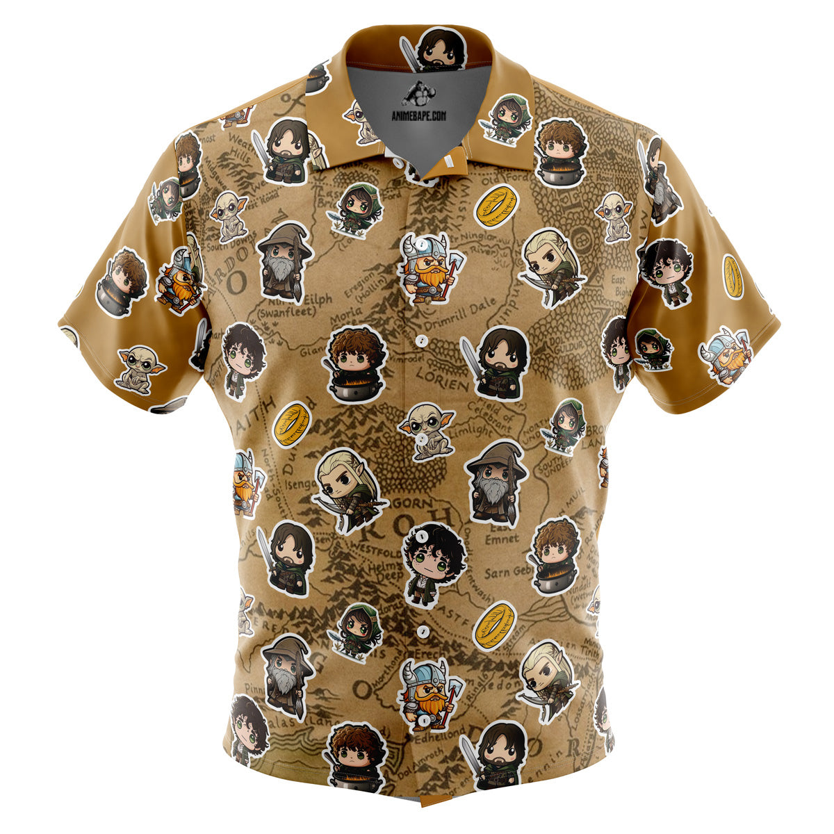 Chibi Fellowship Of The Ring Pattern The Lord Of The Rings Button Up Hawaiian Shirt