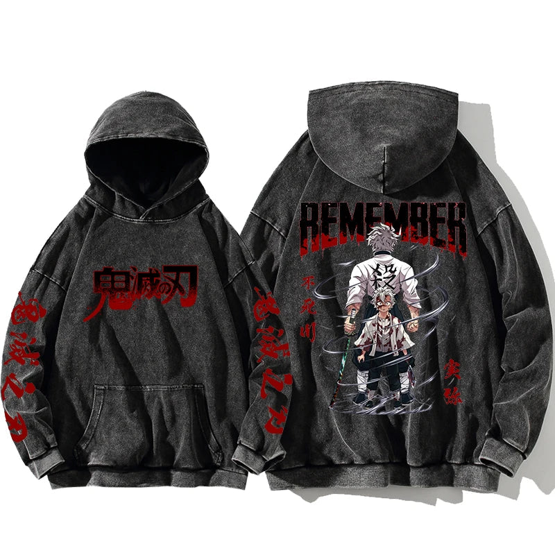 Anime Demon Slayer Sanemi Vintage Hoodie Oversized
