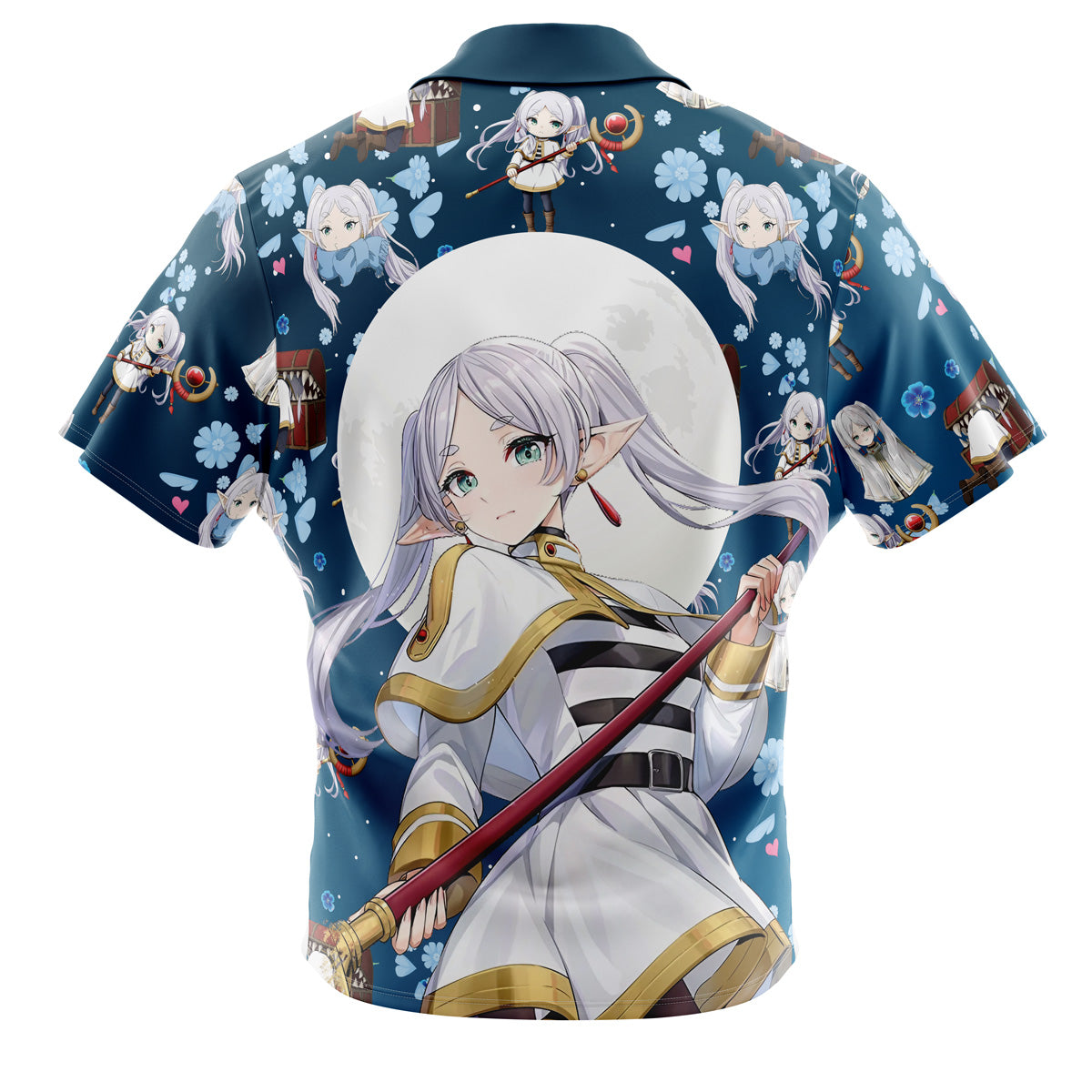 Frieren Beyond Journey's End Pattern Button Up Hawaiian Shirt